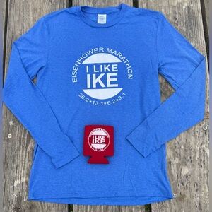 2025 EISENHOWER MARATHON I LIKE IKE Long-Sleeved T-Shirt Half Size Small Koozie